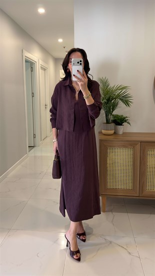 Minnisa Mürdüm Gömlek Elbise Takım