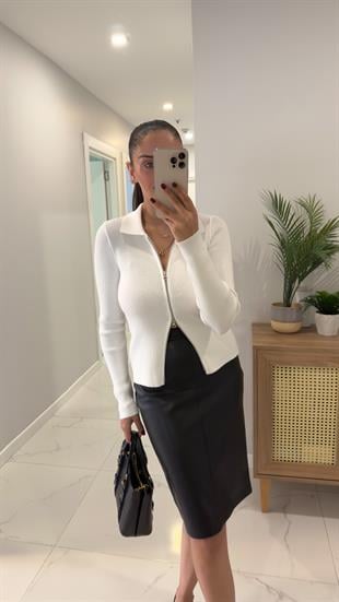 Minoa Kırık Beyaz Polo Yaka Hırka