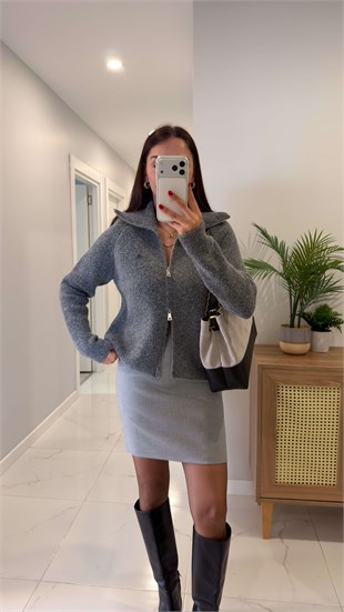 Miolla Açık Füme Çift Fermuarlı Hırka