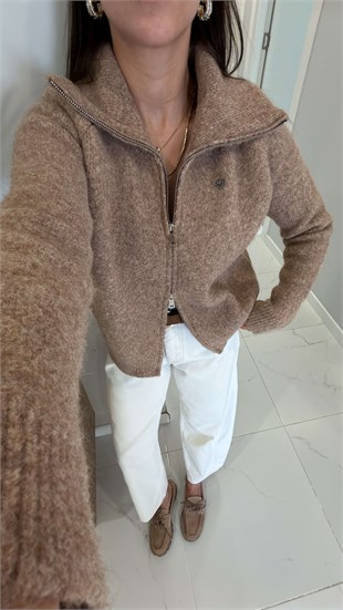Miolla Camel Çift Fermuarlı Hırka