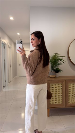 Miolla Camel Çift Fermuarlı Hırka