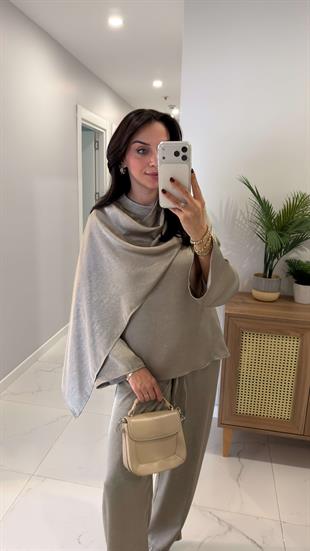 Miossa Vizon Saten Şallı Bluz Pantolon Takım