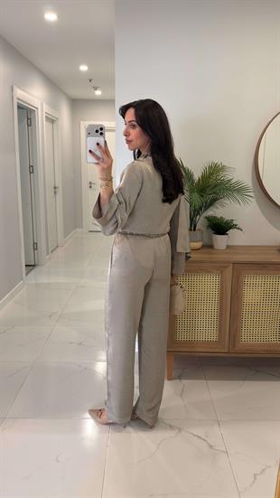 Miossa Vizon Saten Şallı Bluz Pantolon Takım