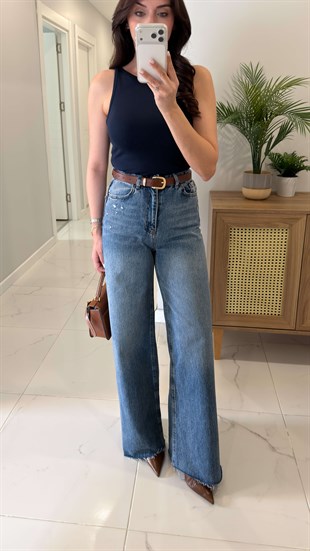 Mirorda Mavi Extra Yüksek Bel Wıde Leg Jean