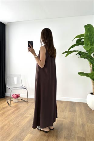Misha Acı Kahve Cep Detaylı Tensel Elbise