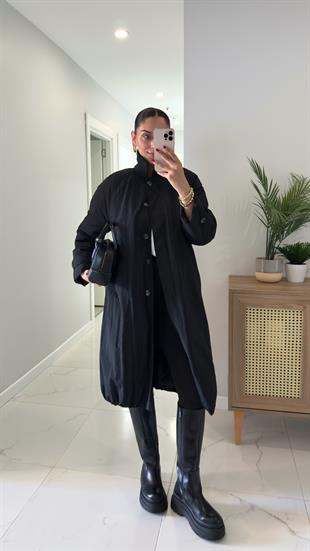 Mocha Siyah Uzun Şişme Mont