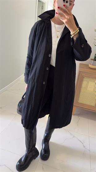 Mocha Siyah Uzun Şişme Mont