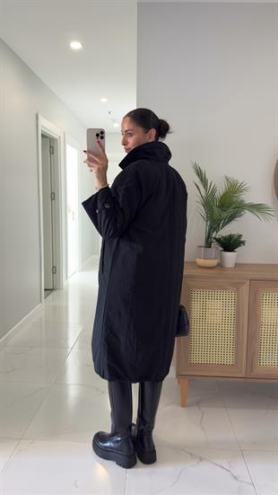 Mocha Siyah Uzun Şişme Mont