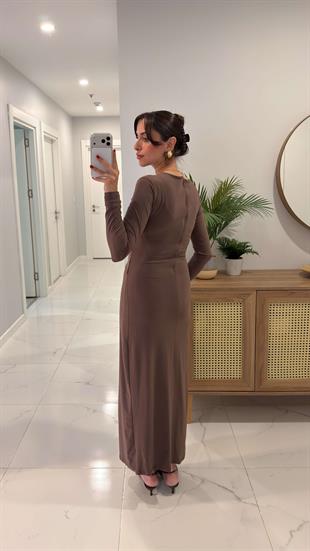 Mokka Kahve Bel Detaylı Elbise