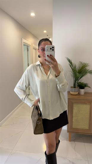 Molla Açık Mint Yeşili Saten Gömlek