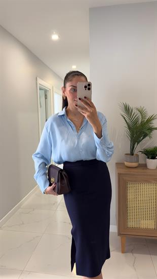 Molla Bebe Mavi Saten Gömlek