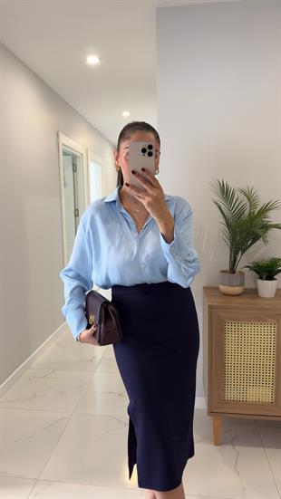 Molla Bebe Mavi Saten Gömlek