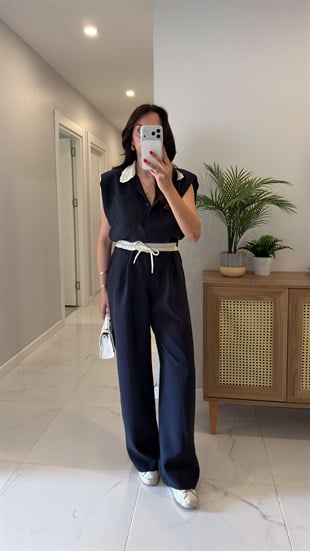 Molla Lacivert Garni Detaylı Takım