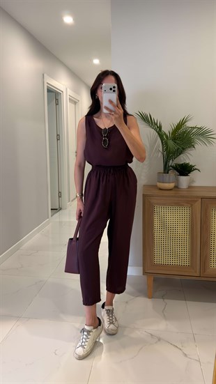 Mone Bordo Tensel Kolsuz Bluz Pantolon Takım