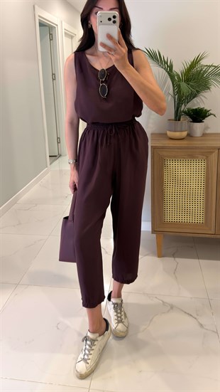 Mone Bordo Tensel Kolsuz Bluz Pantolon Takım