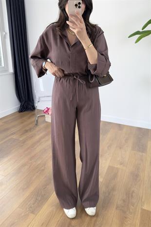 Monsa Acı Kahve Tencel Pantolon Gömlek Takım