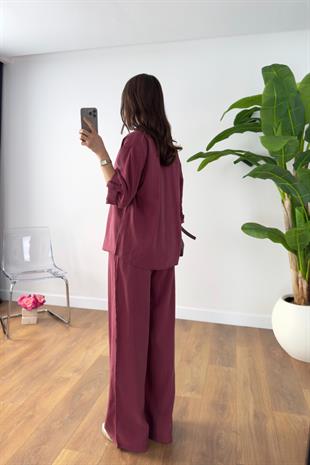 Monsa Bordo Tencel Pantolon Gömlek Takım