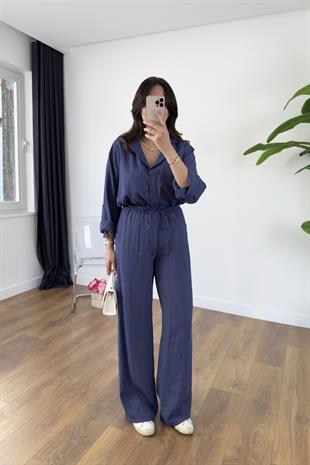 Monsa İndigo Tencel Pantolon Gömlek Takım