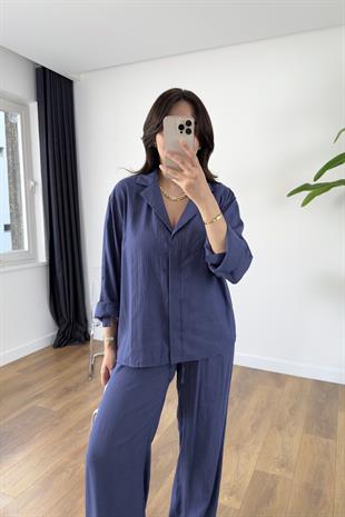 Monsa İndigo Tencel Pantolon Gömlek Takım