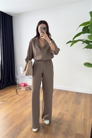 Monsa Kahve Tencel Pantolon Gömlek Takım