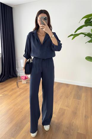 Monsa Lacivert Tencel Pantolon Gömlek Takım