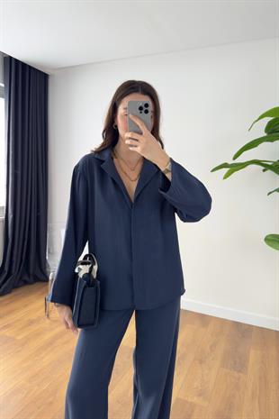 Monsa Lacivert Tencel Pantolon Gömlek Takım