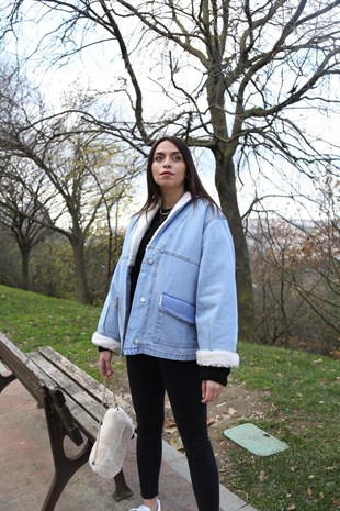 Topshop Kürk Detaylı Kot Mont
