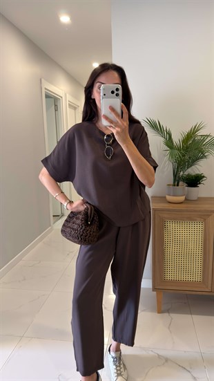 Morena Kahve Kısa Kollu Modal Takım