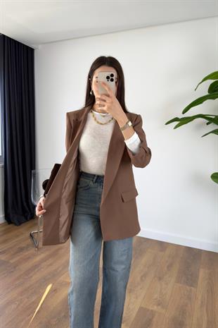 ZR Mosena Kahve Kol Detaylı Blazer Ceket