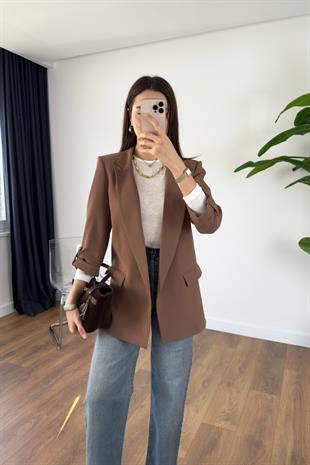ZR Mosena Kahve Kol Detaylı Blazer Ceket