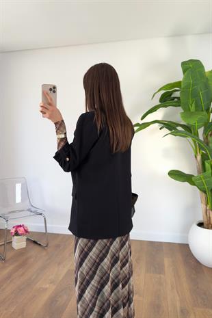 ZR Mosena Siyah Kol Detaylı Blazer Ceket