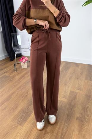 Nadia Bordo Kahve Paraşüt Kumaş Sweat-Pantolon Modal Takım