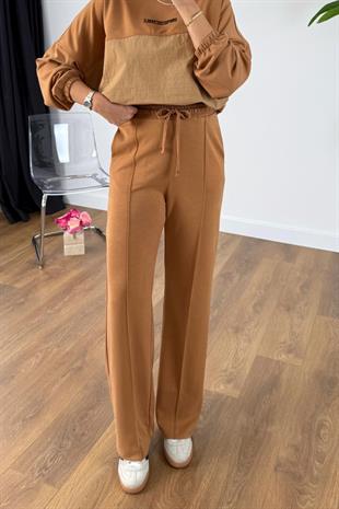 Nadia Camel Bej Paraşüt Kumaş Sweat-Pantolon Modal Takım