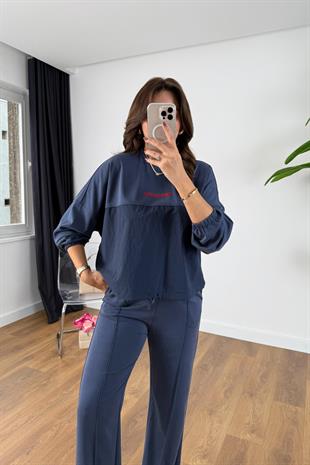 Nadia İndigo Paraşüt Kumaş Sweat-Pantolon Modal Takım