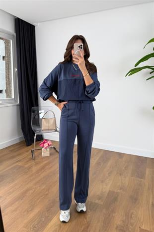 Nadia İndigo Paraşüt Kumaş Sweat-Pantolon Modal Takım