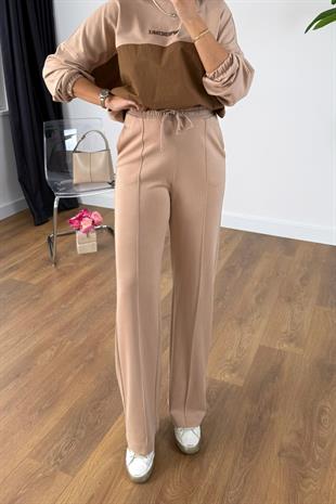 Nadia Kahve Bej Paraşüt Kumaş Sweat-Pantolon Modal Takım