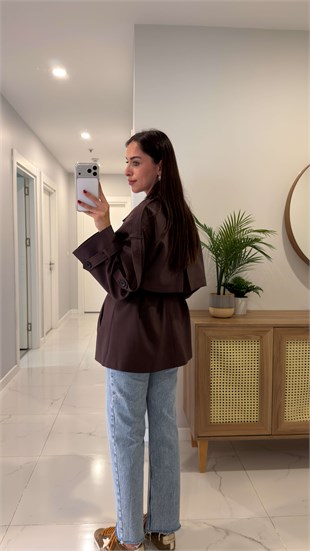 Nadisa Kahve Kuşaklı Kısa Premium Trençkot