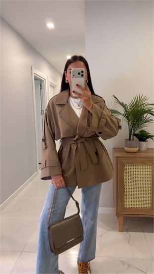 Nadisa Karamel Kuşaklı Kısa Premium Trençkot