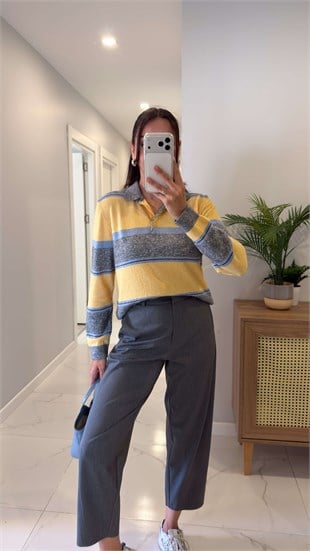 Nalle Füme Sarı Polo Yaka Triko