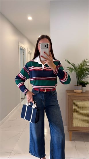 Nedira Lacivert Kırmızı Polo Yaka Sweat