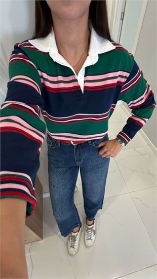 Nedira Lacivert Kırmızı Polo Yaka Sweat