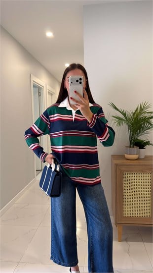 Nedira Lacivert Kırmızı Polo Yaka Sweat