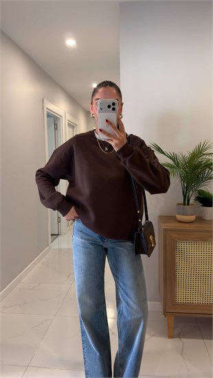 Nendy Kahve Şardonlu Basic Sweat