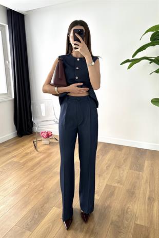 Nenla Lacivert Silver Düğmeli Yelek Pantolon Takım