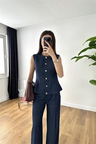 Nenla Lacivert Silver Düğmeli Yelek Pantolon Takım