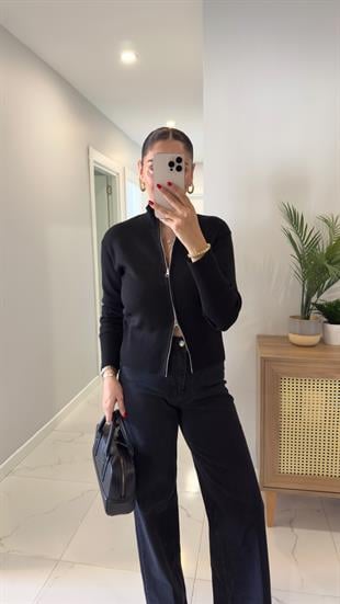 Nenna Siyah Fermuarlı Hırka