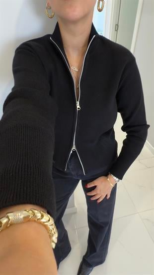 Nenna Siyah Fermuarlı Hırka