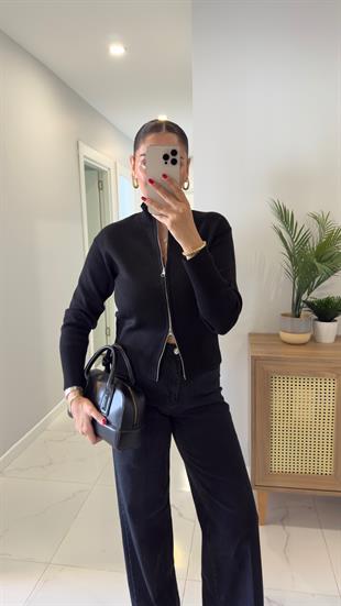 Nenna Siyah Fermuarlı Hırka