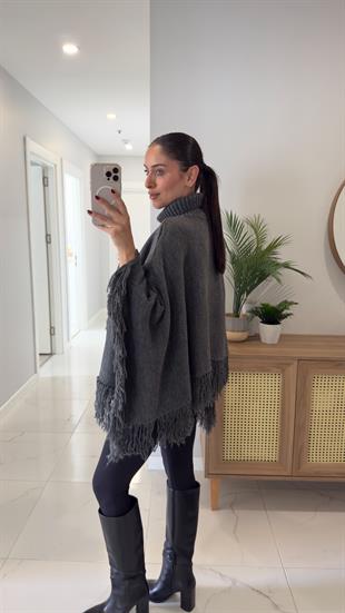 Nensa Antrasit Püsküllü Boğazlı Triko