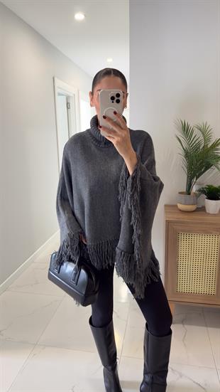 Nensa Antrasit Püsküllü Boğazlı Triko